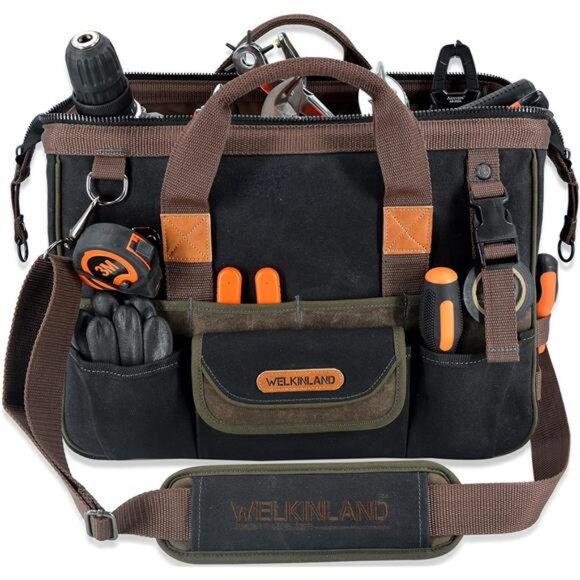 32-Pockets Waxed Canvas tool bag Heavy-Duty Electrician tool bag HVAC tool bag